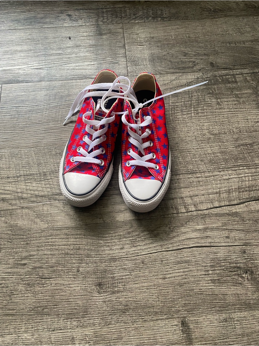 Womens Red Star Print Canvas Sneakers with White Laces